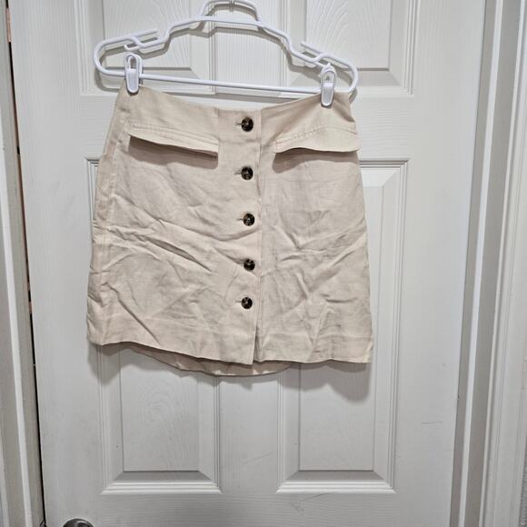 J.Crew Linen Blend Skirt Women’s Size 6 Beige Button Front - Picture 6 of 10